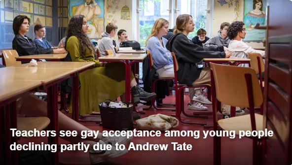 Teachers see gay acceptance among young people declining partly due to Andrew Tate